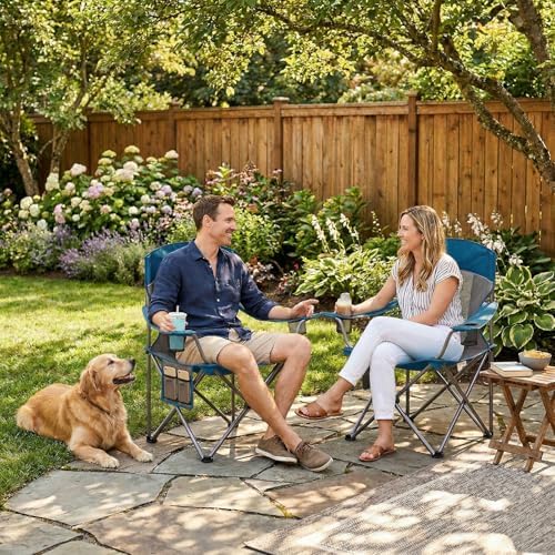 2 Pack Camping Chairs for Adults,Oversized Mesh Back Lawn Chair with Cup Holder, Side Pocket&Bag for Outdoor,Beach,Picnic,Fishing,and Sports,Breathable,Heavy Duty,Blue