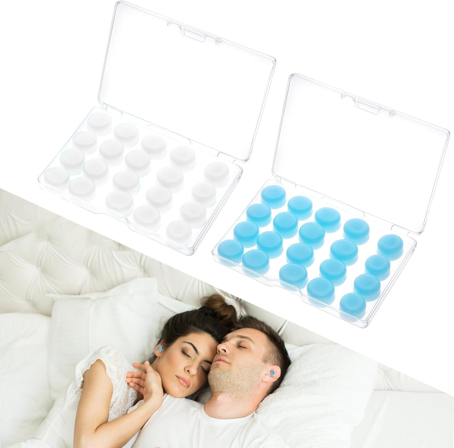 40 PCS Soft Moldable Silicone Earplugs, Reusable Noise Cancelling Earplugs, Silicone Ear Plugs for Sleeping, Earplugs for Swimming, Travel, Snoring, Concerts, Airplane Ear Pressure, Etc. Blue/Clear