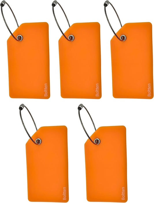 5 Pack Silicone Luggage Tag with Stainless Loop and Name Id Card, Perfect for Suitcases, Handbags and Luggage
