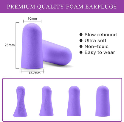 30Pair Soft Foam EarPlugs, 32dB Disposable Sound Blocking Noise Cancelling Ear Plugs for Concerts Loud Music/Shooting Guns/Work Construction, Hearing Safety Protection(Purple)