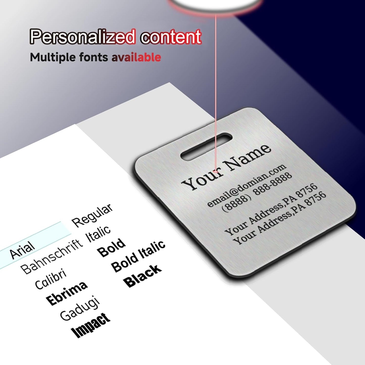 （2-Pack） Stainless Steel Custom Luggage Tags - Laser Engraved Personalized Travel Tags - Custom Name Identification Tags: for Suitcases, Backpacks, Bags and More (Silver)