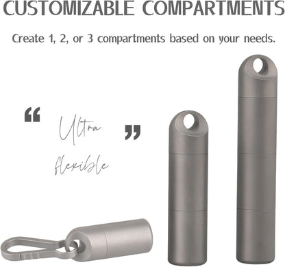 Titanium Keychain Pill Holder - Compact, Durable, and Waterproof 3-Compartment Small Pill Case - Portable and Versatile Medicine Container for Everyday Use and Travel (Titanium Grey)