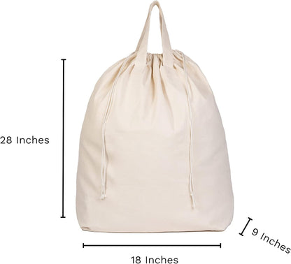 College Dorm Laundry Bags - Versatile and Heavy Duty College Laundry Hamper Liner with Drawstring - Canvas Laundry Basket Liner - 100% Cotton, Washable and Foldable Cloth Laundry Bags (1 Pack)