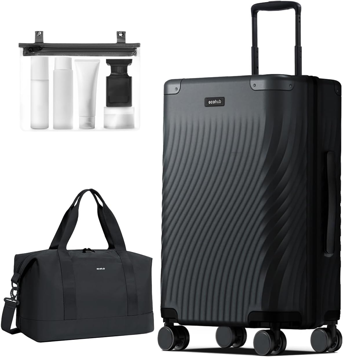 ECOHUB Hardside Expandable Carry On Luggage, Recycled PC 24" Rolling Luggage 26x16x11 Airline Approved with Spinner Wheels & TSA Lock, Lightweight Hardshell Travel Suitcase, 24inch Carry-on Black