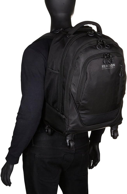 Kenneth Cole REACTION 17" Polyester Dual Compartment 4-Wheel Laptop Backpack, Black