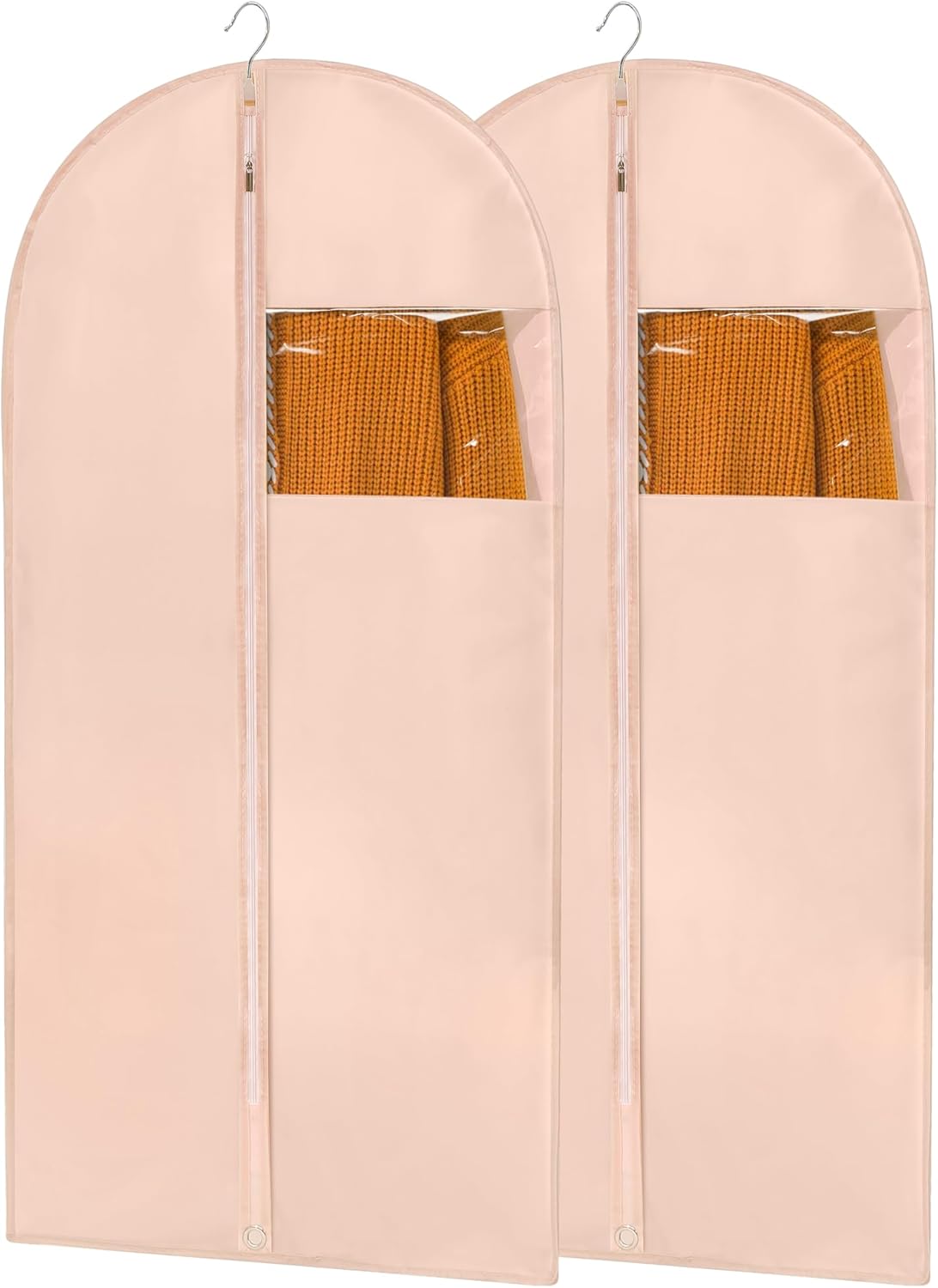 43" Suit Bags for Closet Storage and Travel, Pink Garment Bags for Hanging Clothes, Women’s Suit Cover Bags with Clear Window for Coats, Jackets, Shirts(2 Pack)