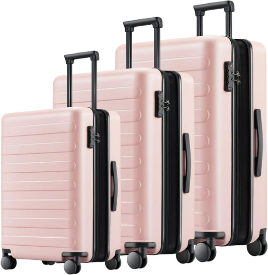 Carry on Luggage 22 X 14 X 9 Airline Approved, 20 Inch Luggage for 3-5 Days Travel, Double Spinner Wheels, 100% Hardshell PC, TSA Lock (00-Pink (Expandable), Set 3PCS (20-Inch/24-Inch/28-Inch))