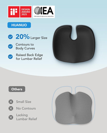 HUANUO Seat Cushion for Office Chair, Extra Large Memory Foam Cushion for Office Chair,Car & Wheelchair - Sciatica & Tailbone Pain Relief for Long Sitting, Ergonomic Design with Anti-Slip Bottom
