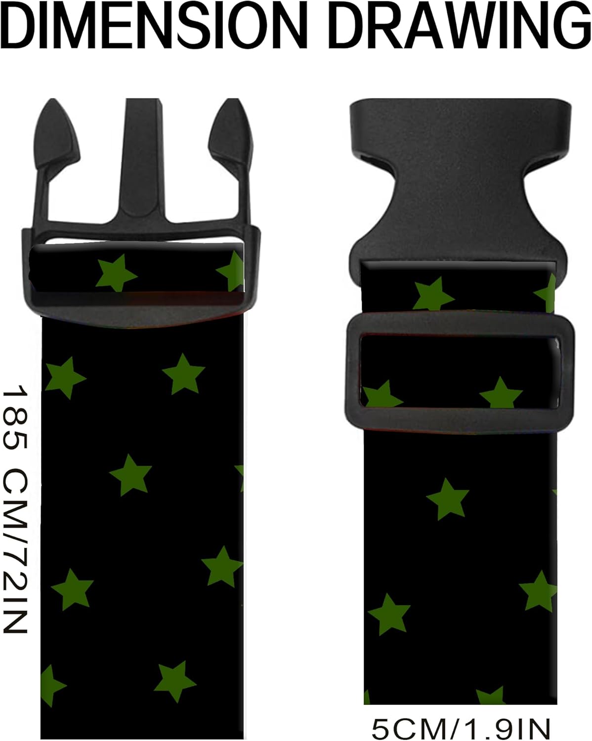 Luggage Straps for Suitcases, Adjustable Travel Belt, Durable Wide Luggage Strap, Cute Suitcase Strap Identifiers with Buckle, Bag Straps for Luggage, Black Green Stars