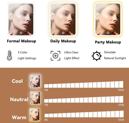 Travel Makeup Bag for Women and Makeup Artists Cosmetic Organizer Large Makeup Case,Travel Makeup Bag with Mirror 3 Color Setting,Portable Storage and Adjustable Dividers(CARAMEL COLOR)