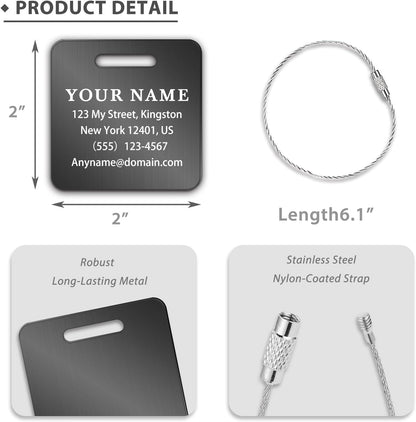Personalized Luggage Tags for Suitcases (2/4/6/8 Pack) - Custom Engraved Metal Travel Tag, Customizable Pattern/Name/Text for Bags Backpacks Suitcases