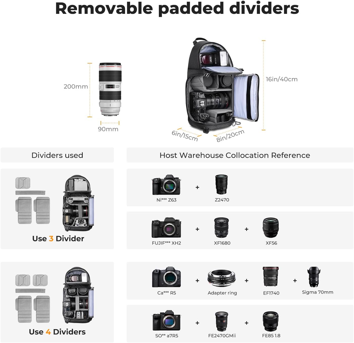 K&F Concept Camera Sling Bag Crossbody Bag Camera Shoulder Backpack DSLR/SLR/Mirrorless Photography Bags Compatible with Canon/Nikon/Sony/Fuji/Gopro/DJI