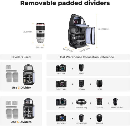K&F Concept Camera Sling Bag Crossbody Bag Camera Shoulder Backpack DSLR/SLR/Mirrorless Photography Bags Compatible with Canon/Nikon/Sony/Fuji/Gopro/DJI