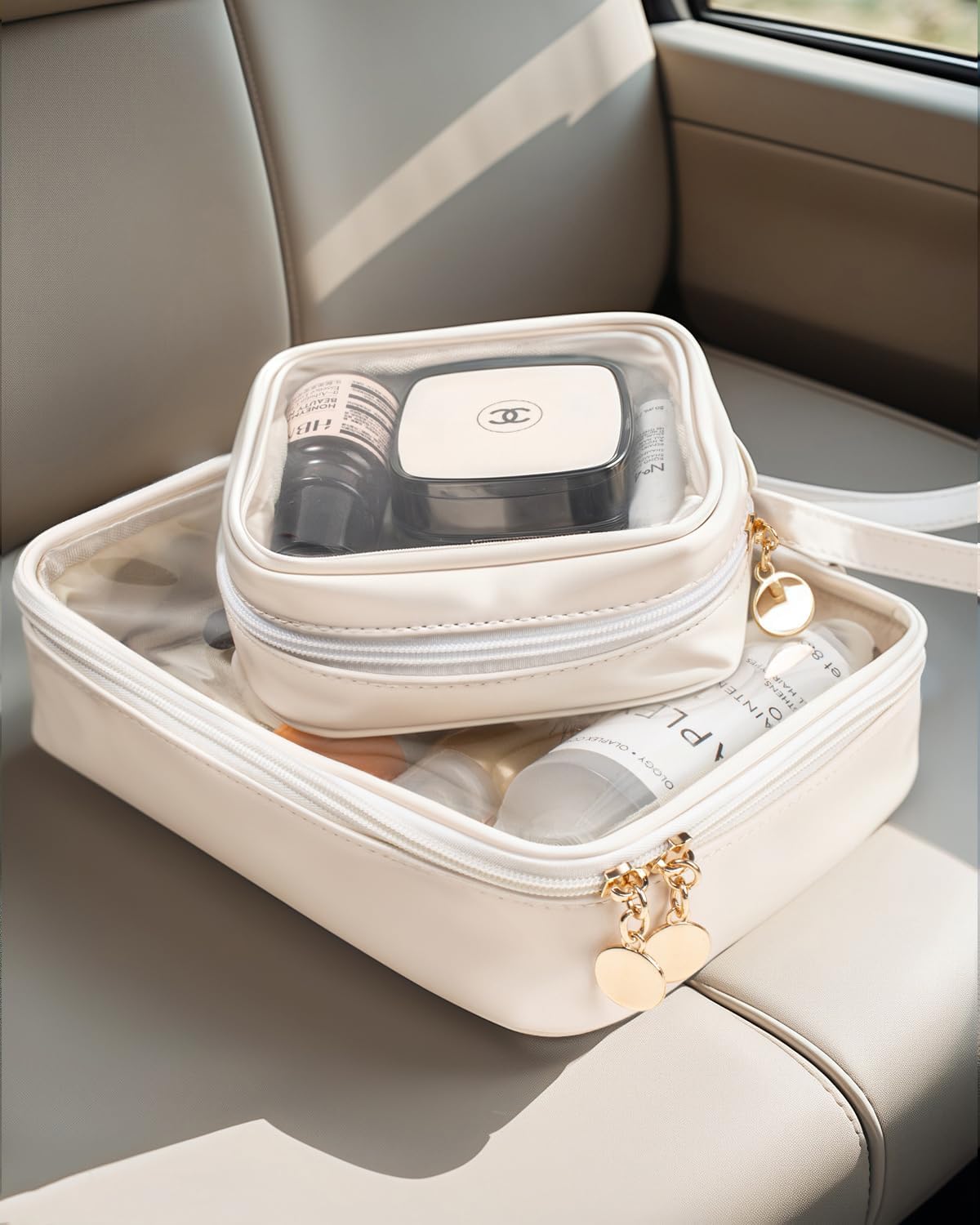 KOTORA TSA Approved Toiletry Bag with Mini Clear Makeup Bag PVC Cosmetic Bags for Women and Men, Carry on Airport Airline Compliant Bag Car Accessories for Women Men(B-Clear White)