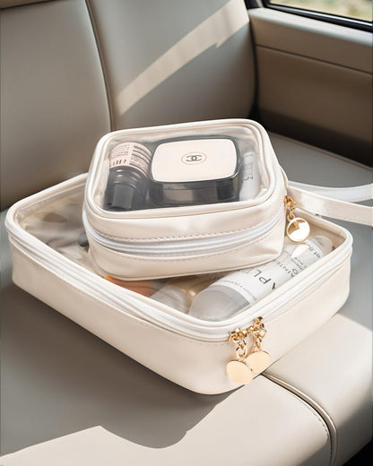 KOTORA TSA Approved Toiletry Bag with Mini Clear Makeup Bag PVC Cosmetic Bags for Women and Men, Carry on Airport Airline Compliant Bag Car Accessories for Women Men(B-Clear White)