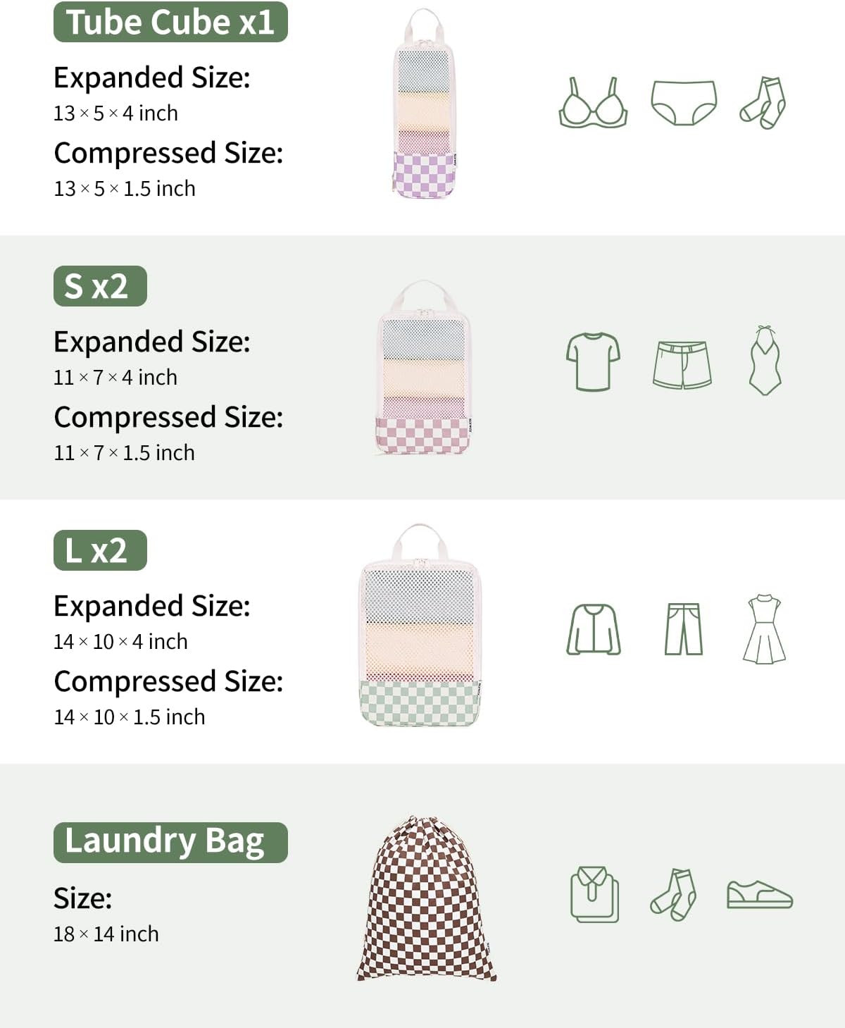 Narwey 6 Set Compression Packing Cubes for Travel Kids Women Carry on, Packing Organizers Bag for Backpack Luggage Suitcase Duffle Bags