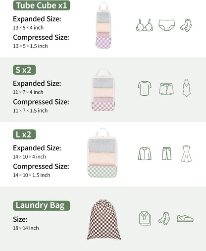 Narwey 6 Set Compression Packing Cubes for Travel Kids Women Carry on, Packing Organizers Bag for Backpack Luggage Suitcase Duffle Bags