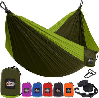 GORILLA GRIP Durable Portable Camping Hammock, Holds 400lbs with Heavy Duty Tree Straps, Comfortable Travel Swing, Camp Hammocks, Easy to Use and Install, Outdoor Essentials, Green, 9x4.5 FT