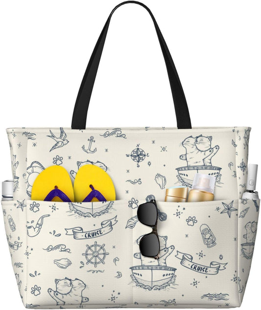 Beach Bag for Women Beach Tote Bag Waterproof Sandproof Large Bags with Zipper Big Capacity for Vacation Travel