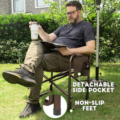 Timber Ridge Aluminum Oversized Camping Chair, Lightweight Portable Directors Chair with Side Table Detachable Side Pocket for Outdoor Camping, Lawn, Picnic, Support 400lbs Tan