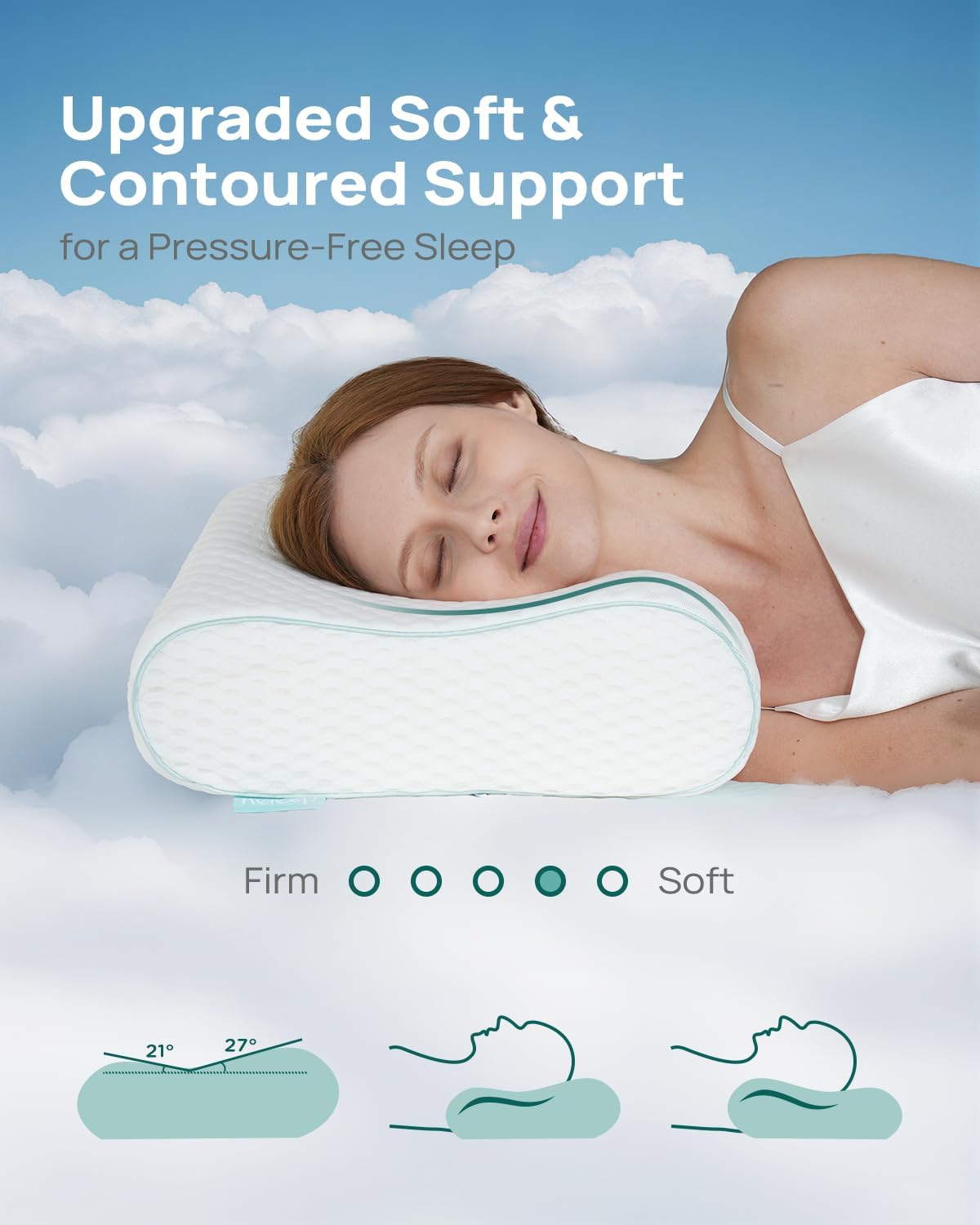 Memory Foam Neck Pillow for Pain Relief – Adjustable Contour (4 Heights), Portable & Washable – Travel Pillow for Airplane, Car, Hiking (15.7” x 11”) – No Storage Bag