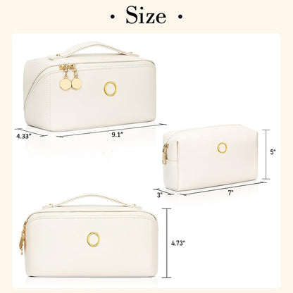 Birthday Gifts for Women Teen Girl, Personalized Initial Makeup Organizer Bag Set, Open Flat Travel Cosmetic Bag With Clear Divider and Handle(Beige,O)
