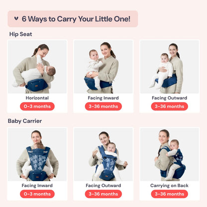 BabbleRoo Grow Carrier – 6-in-1 Baby Carrier with Hip Seat, Ergonomic, Cozy & Adjustable Toddler Carrier 7-50 lbs with Hip & Lumbar Support, Hood for Sun Protection, Newborn to Toddler, Denim Leaves