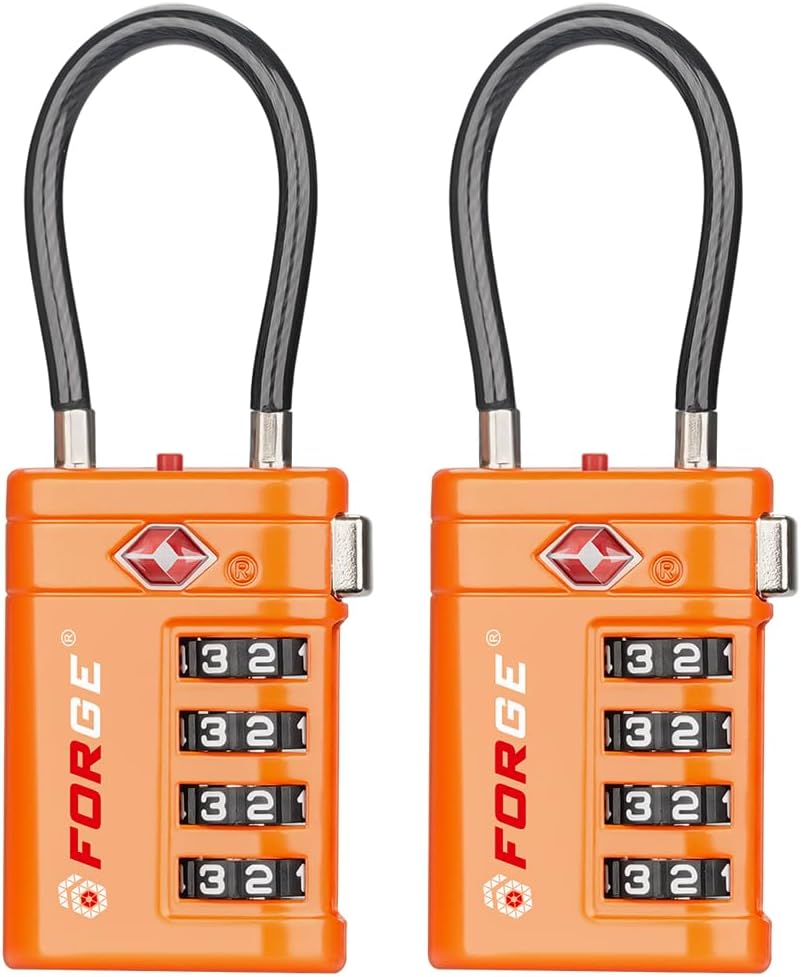 Forge TSA Approved Luggage Locks 4 Digit Combination TSA Travel Locks with TSA008, Open Alert Indicator, Zinc Alloy Body for Luggage, Suitcase, Backpack, and More. Orange 2 Locks.