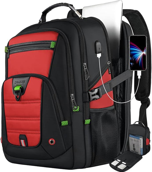 Z-MGKISS 52L Extra Large Laptop Backpack, Travel Computer Bag with USB Port, TSA-Approved Business Rucksack for Men Women, Heavy Duty Backpack Fits 17.3 Inch Laptop & Notebook, Red
