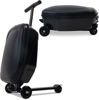 20" Scooter Suitcase for Kids, 2-in-1 Ride On Luggage with Wheels for Boys & Girls Ages 4-15, Foldable Hardshell Carry On Lightweight Travel Suitcase for Airplane