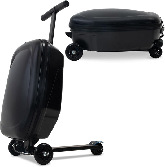 20" Scooter Suitcase for Kids, 2-in-1 Ride On Luggage with Wheels for Boys & Girls Ages 4-15, Foldable Hardshell Carry On Lightweight Travel Suitcase for Airplane