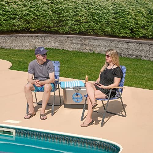Camp & GO Steel Folding Grey Outdoor Patio/Camping Chair with Blue Woven Fabric and Arm Rests (Pack of 2)