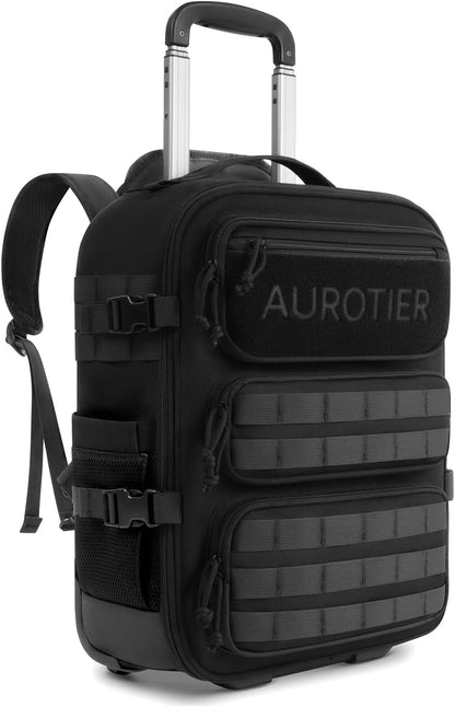 Rolling Tactical Laptop Backpack, Underseat Travel Backpack with Wheels, 17 Inch Wheeled Military Computer Backpack for Men and Women, Roller Overnight Molle Outdoor Hiking College Carry on Luggage