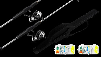2-Piece Fishing Rod and Spinning Reel Combos with Lures Set Fishing Bag Portable Fishing Rod Kit for Saltwater Freshwater Travel Fishermen Gift