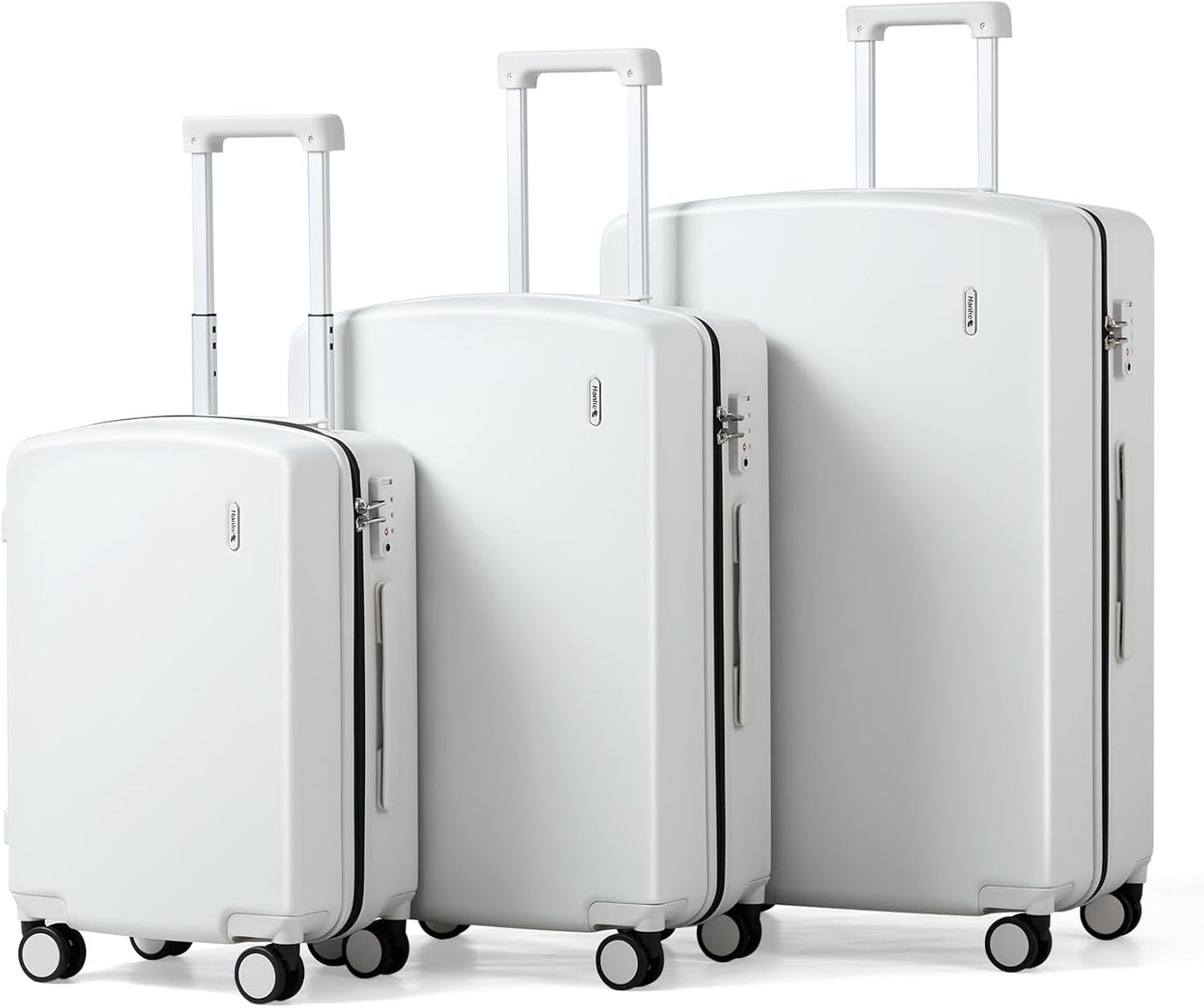 Hanke Hard Shell Luggage Sets 3 Pieces, Carry On and Checked Luggage Sets with Spinner Wheels, Durable PC Hardside Rolling Suitcase for Travel (20/24/28 Inch, Smoke White)