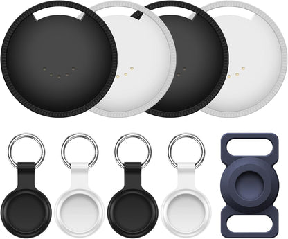 Air Tracker Tags 4-Pack, Item Finders Work for Apple Find My APP (iOS Only) Tracker Tags for Keys, Pet, Luggage, Bag, Replaceable Battery Last 1 Year, Loud Beep, with Waterproof Holder Keychain