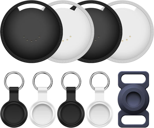 Air Tracker Tags 4-Pack, Item Finders Work for Apple Find My APP (iOS Only) Tracker Tags for Keys, Pet, Luggage, Bag, Replaceable Battery Last 1 Year, Loud Beep, with Waterproof Holder Keychain