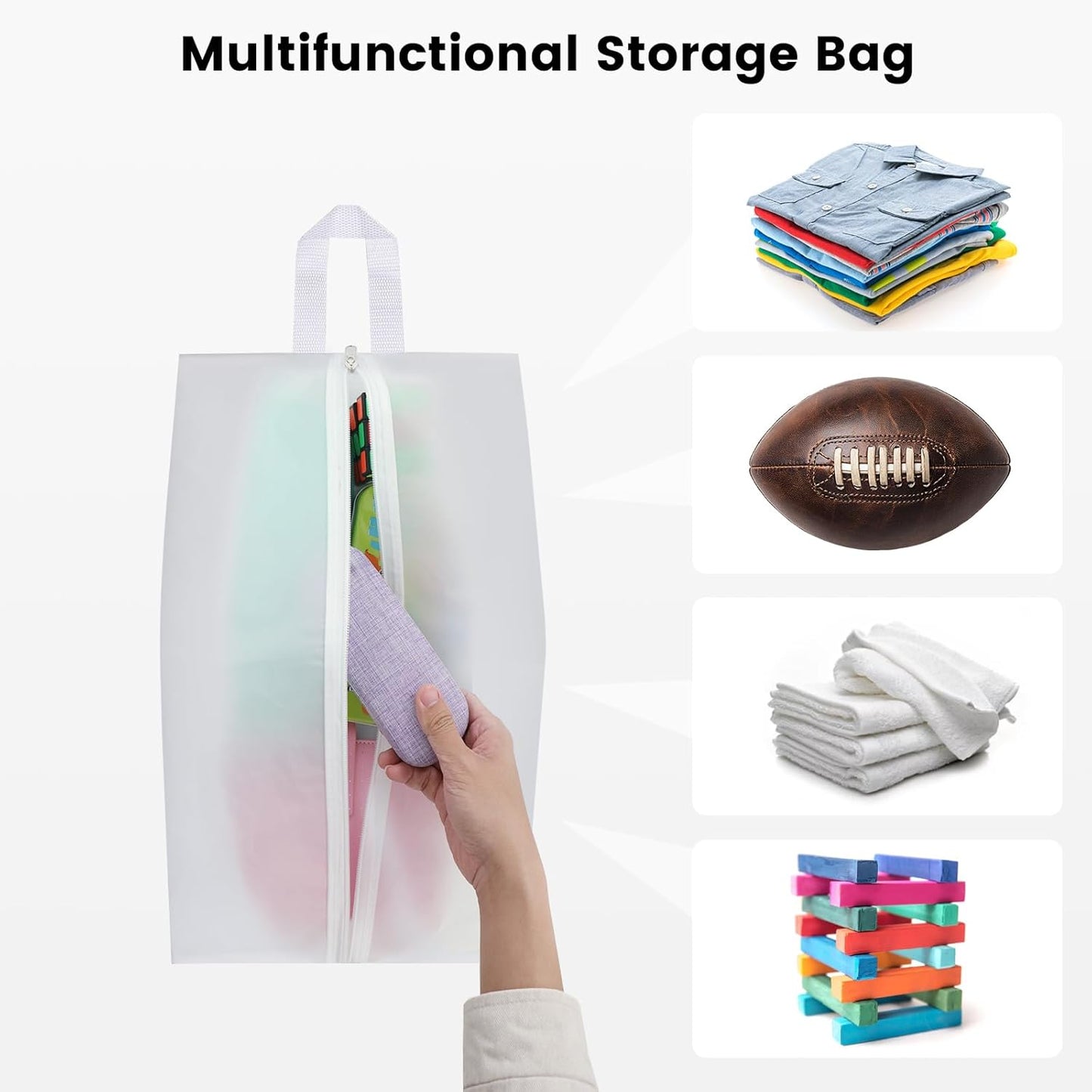 Vorspack Shoe Bags for Travel - 4 Pack Large Transparent Shoe Organizer with Handle Dustproof Shoe Bag Reusable Shoe Storage Bags for Men & Women