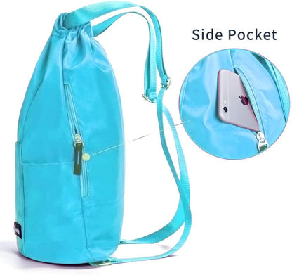 ZOORON Waterproof Drawstring Gym Backpack Bag for Men & Women, Sport Gym Sack Mini Travel Daypack