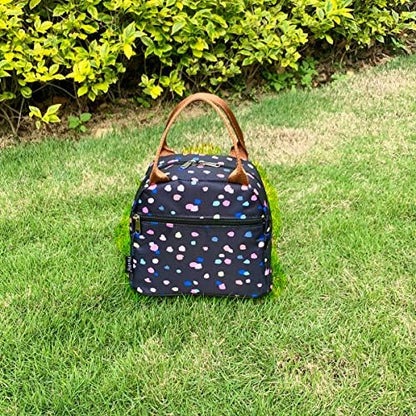 FlowFly Insulated Lunch Cooler Bag - Tote Organizer for Women/Men, Black Flower