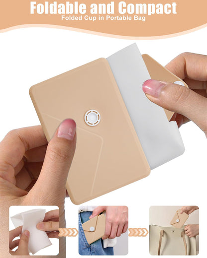 Collapsible Cup[2025 Upgraded] Silicone Foldable Water Cup, Collapse Water Bottles with Envelope-Shaped Storage Pouch, Portable Camping Cup for Outdoors, Travel, Camping (Flesh pink)