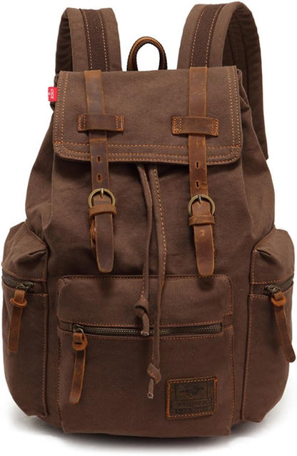 AUGUR High Capacity Canvas Vintage Backpack - for School Travel 12-15" Laptop Backapcks for Men Casual Daypacks Rucksack (M-Coffee)