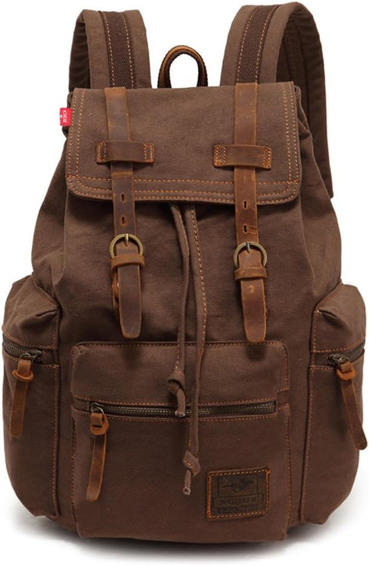 AUGUR High Capacity Canvas Vintage Backpack - for School Travel 12-15" Laptop Backapcks for Men Casual Daypacks Rucksack (M-Coffee)