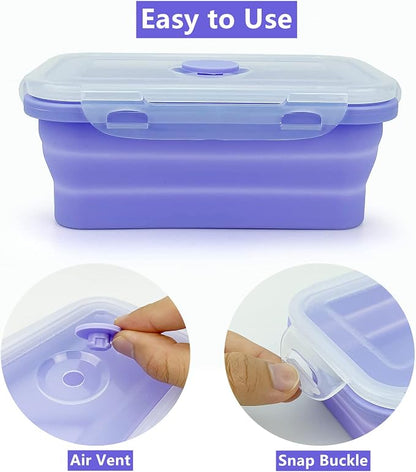 Purple Collapsible Meal Prep Containers Camping Bowls Silicone Bento Box - Image 5