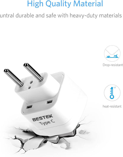 BESTEK European Travel Plug, Grounded Universal Power Plug for USA to Type C Countries, Italy, Switzerland, Iceland, France, Germany, Spain and Most of Europe EU, Asia, 3 Pack