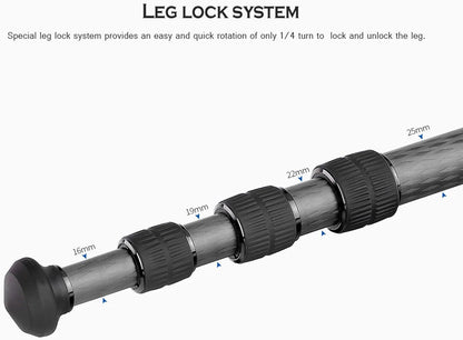 Leofoto Professional Camera Tripod, 46" Compact Carbon Fiber Tripod for DSLR Video Camcorder, 4 Leg Sections, 360° Ball Head, Max Load 8KG/18Lb (LS-254CX+LH-30)