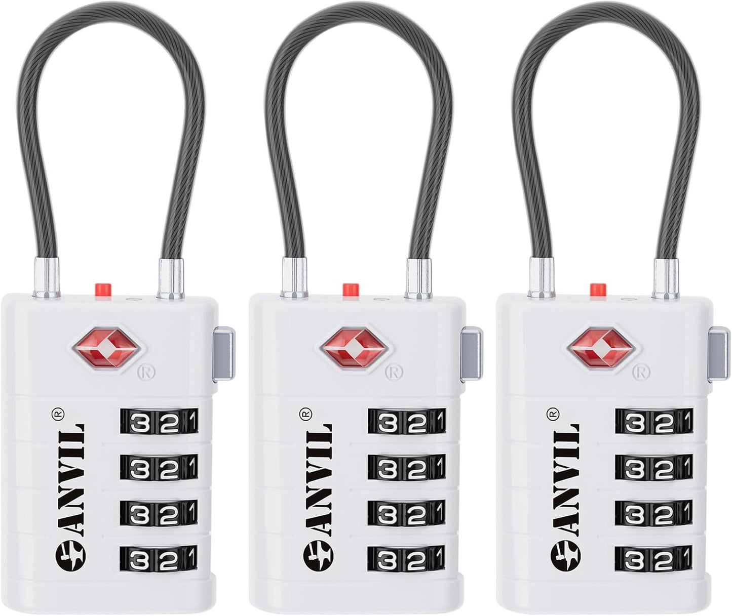 ANVIL 4 Digit Luggage Locks, TSA Locks for Luggage, Advanced TSA008 core, Alert Indicator for Your Travel Lock, Suitcase Lock. (3, White)