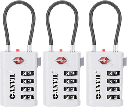 ANVIL 4 Digit Luggage Locks, TSA Locks for Luggage, Advanced TSA008 core, Alert Indicator for Your Travel Lock, Suitcase Lock. (3, White)