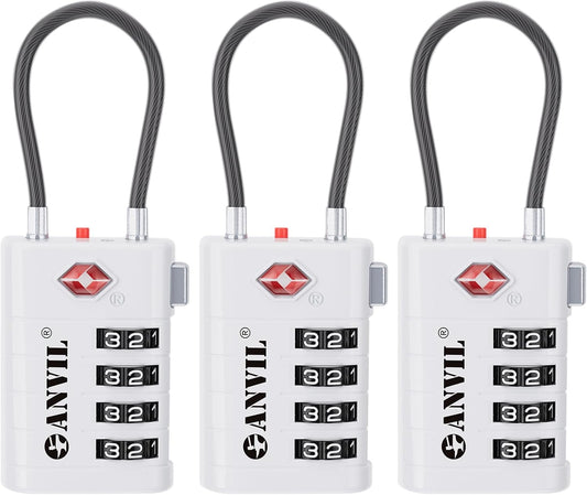 ANVIL 4 Digit Luggage Locks, TSA Locks for Luggage, Advanced TSA008 core, Alert Indicator for Your Travel Lock, Suitcase Lock. (3, White)