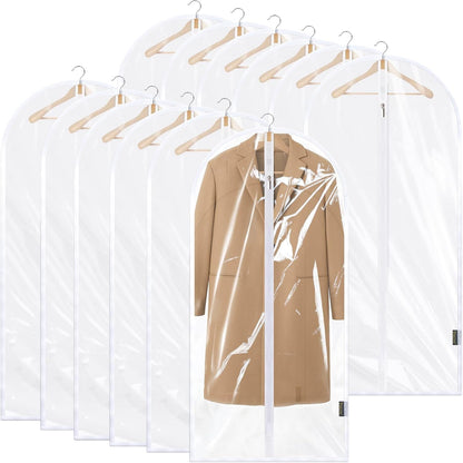 BALEINE 48'' Clear Garment Bags, 12 Packs PEVA Dress Bag for Closet Clothes Dresses Suit Coats Storage (Clear, 12PK)